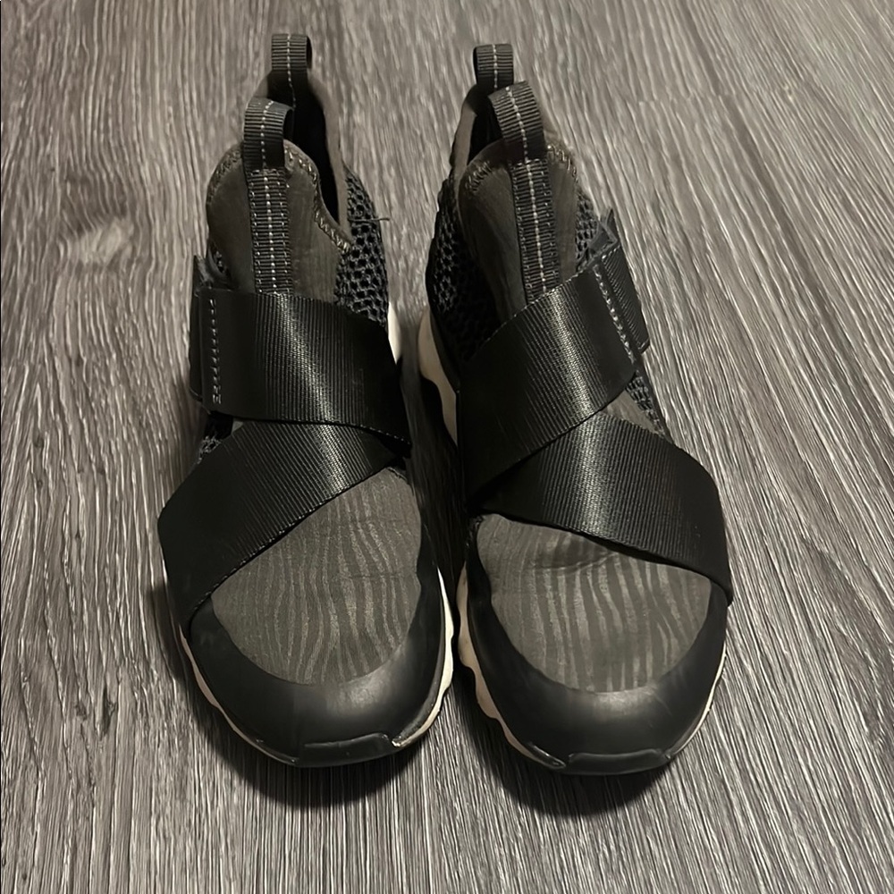 Sorel Black and Gray Slip-On Sneakers with Elastic Straps
